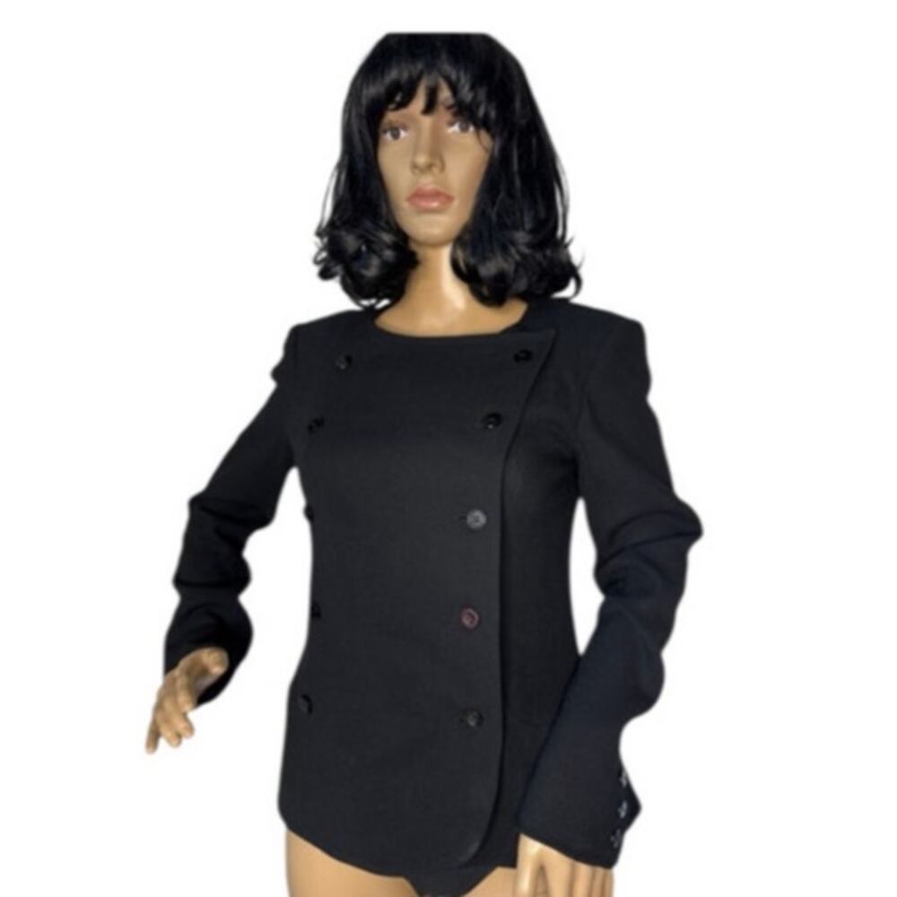 Vtg Albert Nipon pure wool black double breasted military style blazer Small